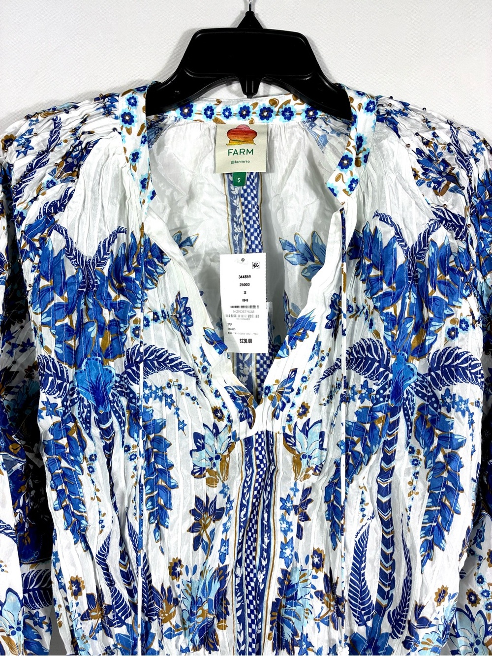 *SOLD* Farm Rio Ana Tapestry Cotton Blend Ruffle Top Blouse Small NWT Blue - Picture 7 of 15